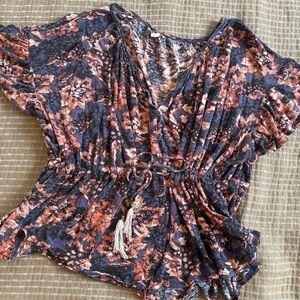 Free People Riverbend Tee Top Small Linen Blend  Tie Wait Boho